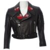 Black Leather Biker Style Crop Jacket